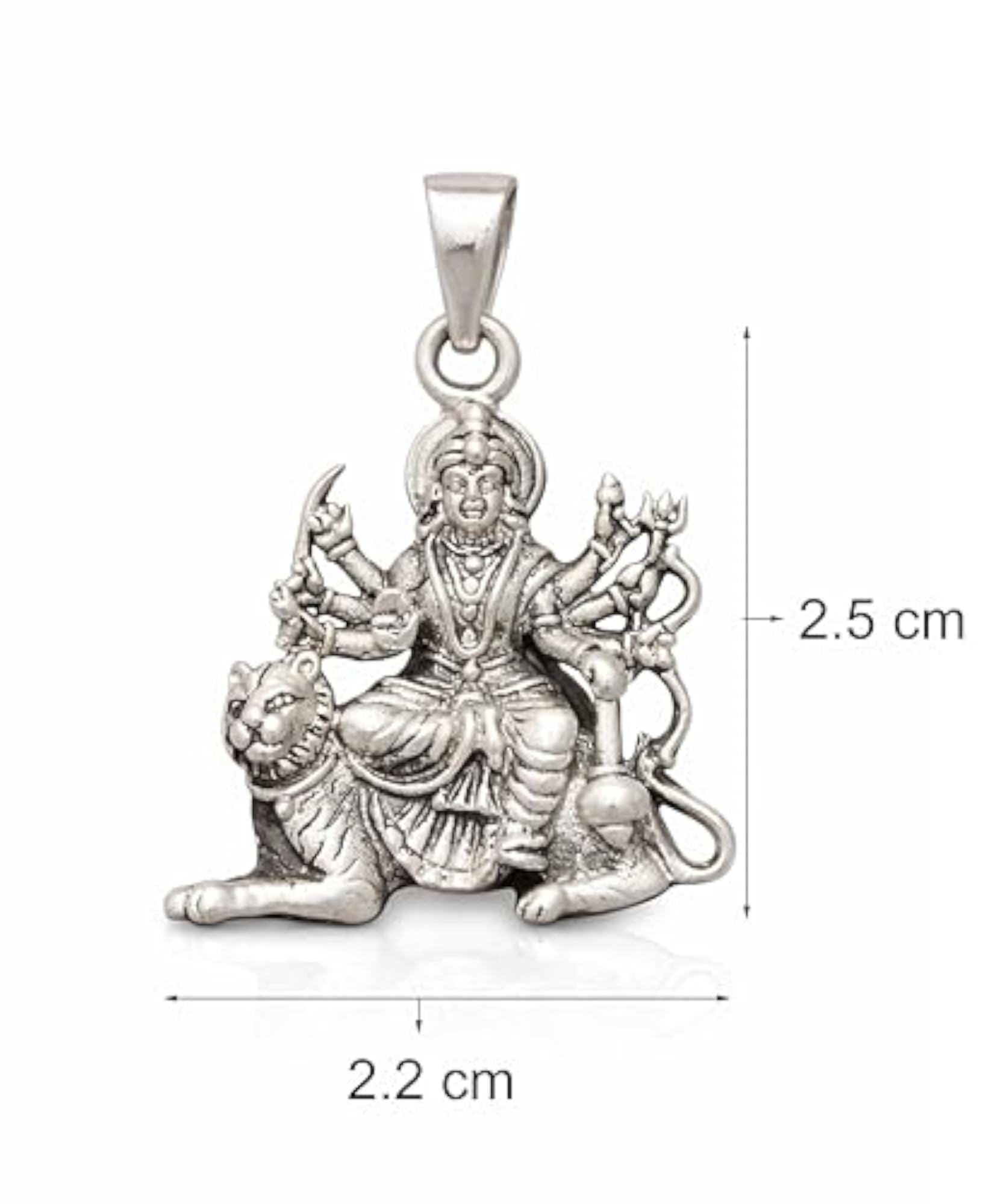 Pure Silver Maa Durga Pendant with Lion, Sterling Goddess Locket